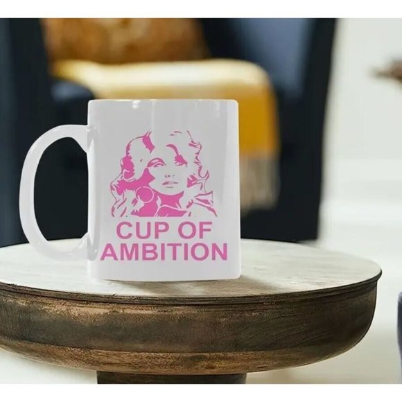 NEW Dolly Parton Cup of Ambition Ceramic Coffee Tea Mug Pink + White - Picture 1 of 4